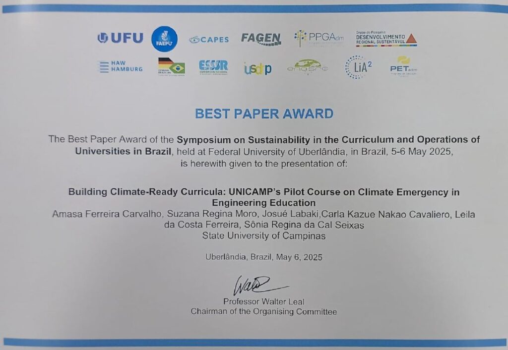 Certificado Premiação BEST PAPER AWARD